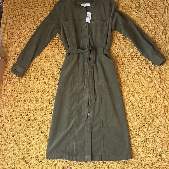 loft green corduroy dress Ros Panelled Cord Midi Dress-Green Fir